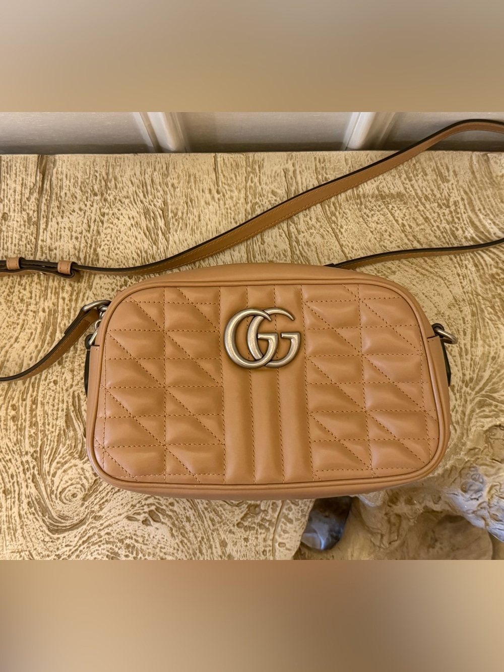 Gucci Tan Quilted GG Marmont Crossbody Bag